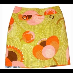 EUC Anthropologie Beth Bowley green and orange mod skirt. Size 2.